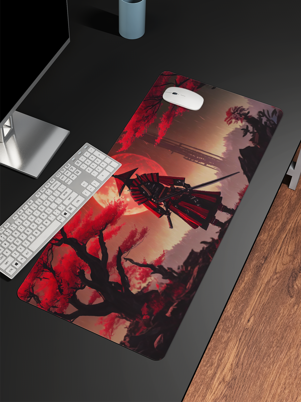 Red Samurai Artisan Mouse Mat Large Gaming Desk Pad Desk Mat Uk