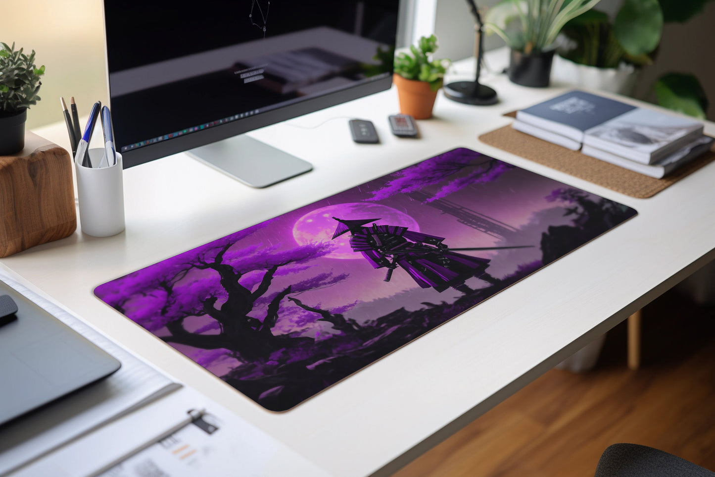 purple Samurai Artisan Mouse Mat Large Gaming Desk Pad Desk Mat Uk