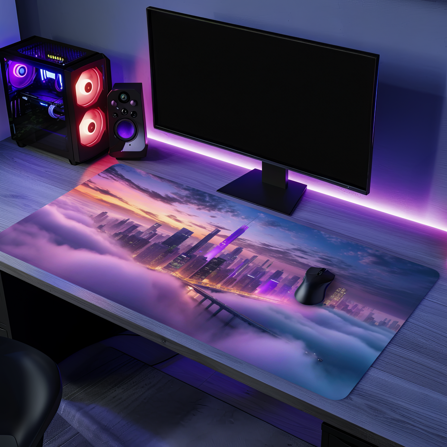 Neon City Mouse Mat Large Gaming Desk Pad Desk Mat Uk